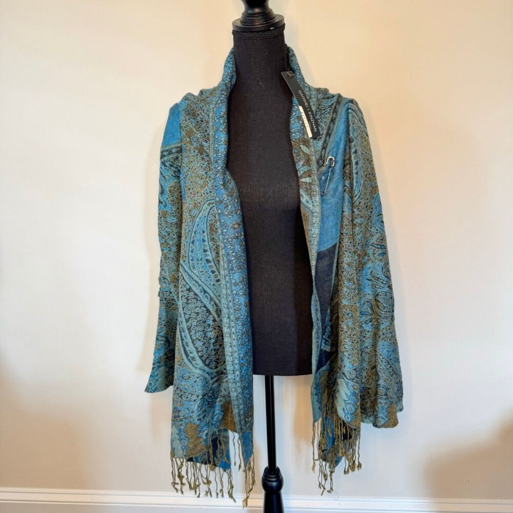 Gaowei + Xinzhan Paris Blue Shawl Pashmina Jacket with Tassels Size Medium